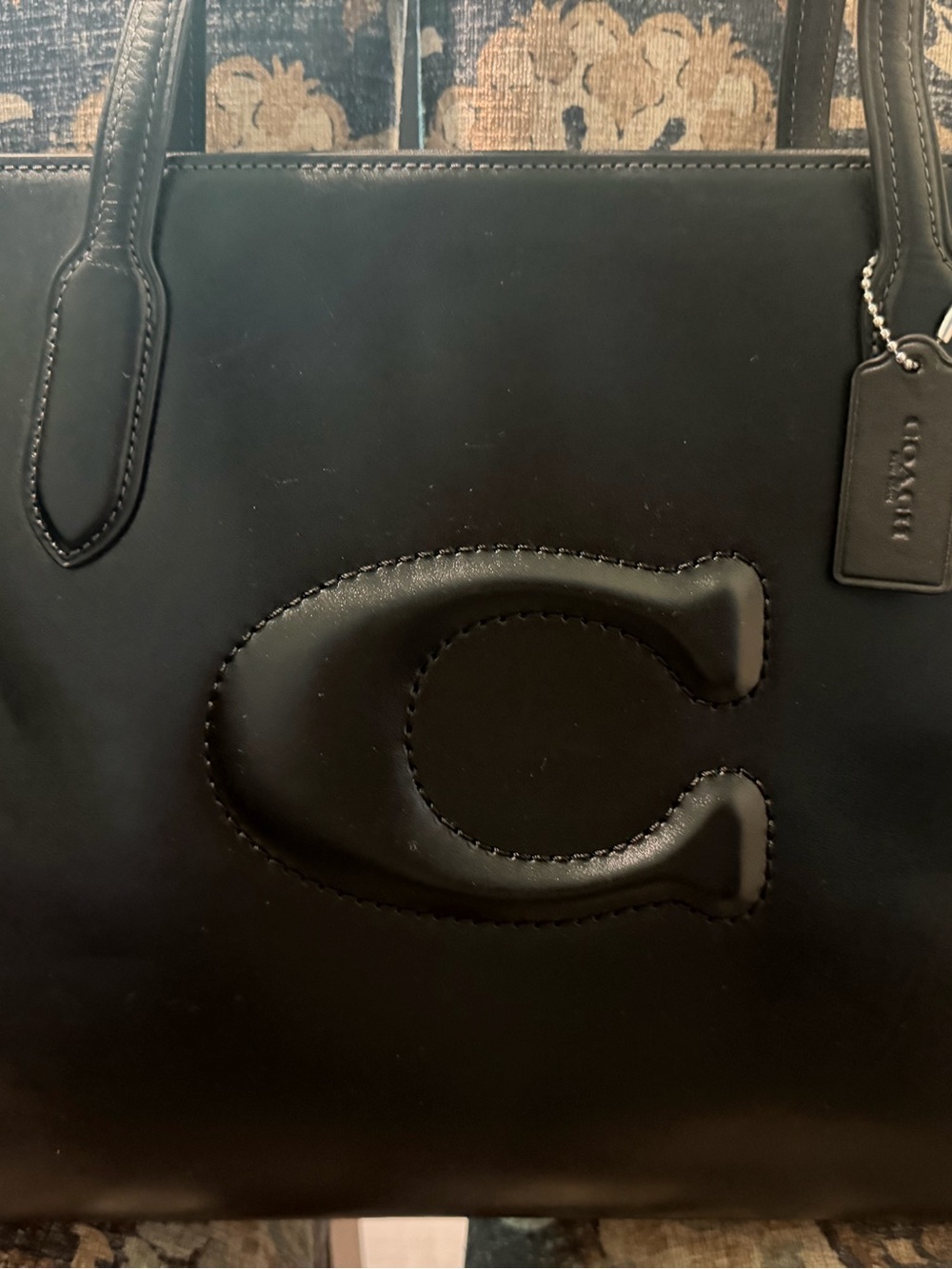Coach Black Leather Tote with Embossed C
